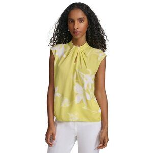 Calvin Klein Women Sleeveless Floral Keyhole-Neck Blouse Green Size XL MSRP $59